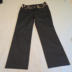 Black Pants with Patterned Waistband